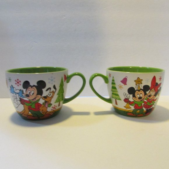 set of 2 Disney Store Christmas mugs Mickey and Minnie coffee hot chocolate cup - Picture 5 of 7